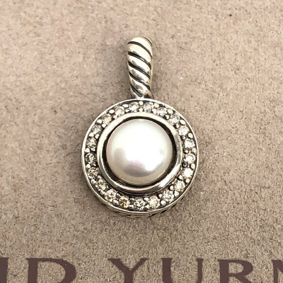 David Yurman Petite Cerise Sterling Silver 925 Diamond & Pearl Pendant - Picture 1 of 6